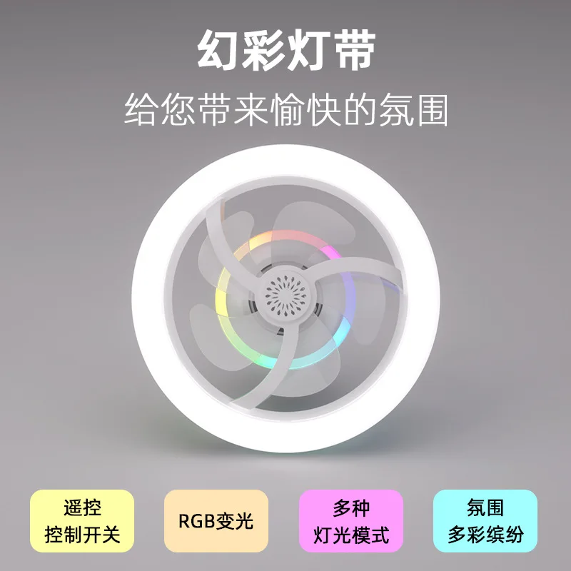 360 °   Lampu Kipas Langit-langit Kepala Bergerak E27 Led Remote Control Warna RGB Kecepatan Angin 3 Tingkat untuk Penerangan Rumah Ruang Tamu Kamar Tidur
