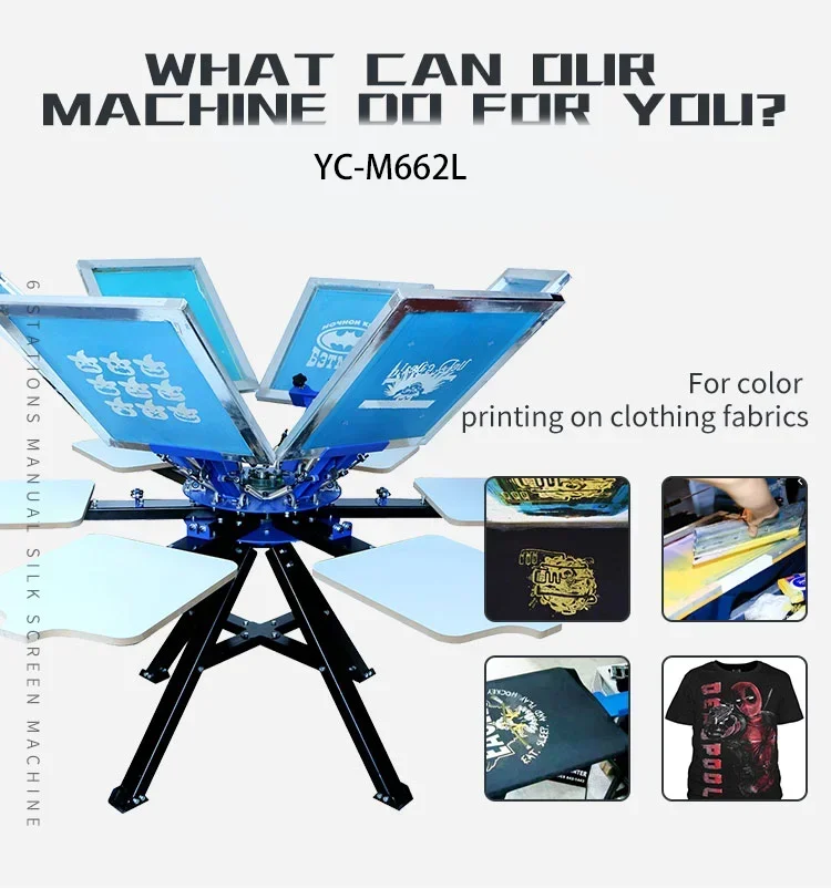 1/2/4/6 Station T-shirt Manual Silk Screen Printer Carousel Silk Screen Printing Machine Equipment With 6 Color 6 Station