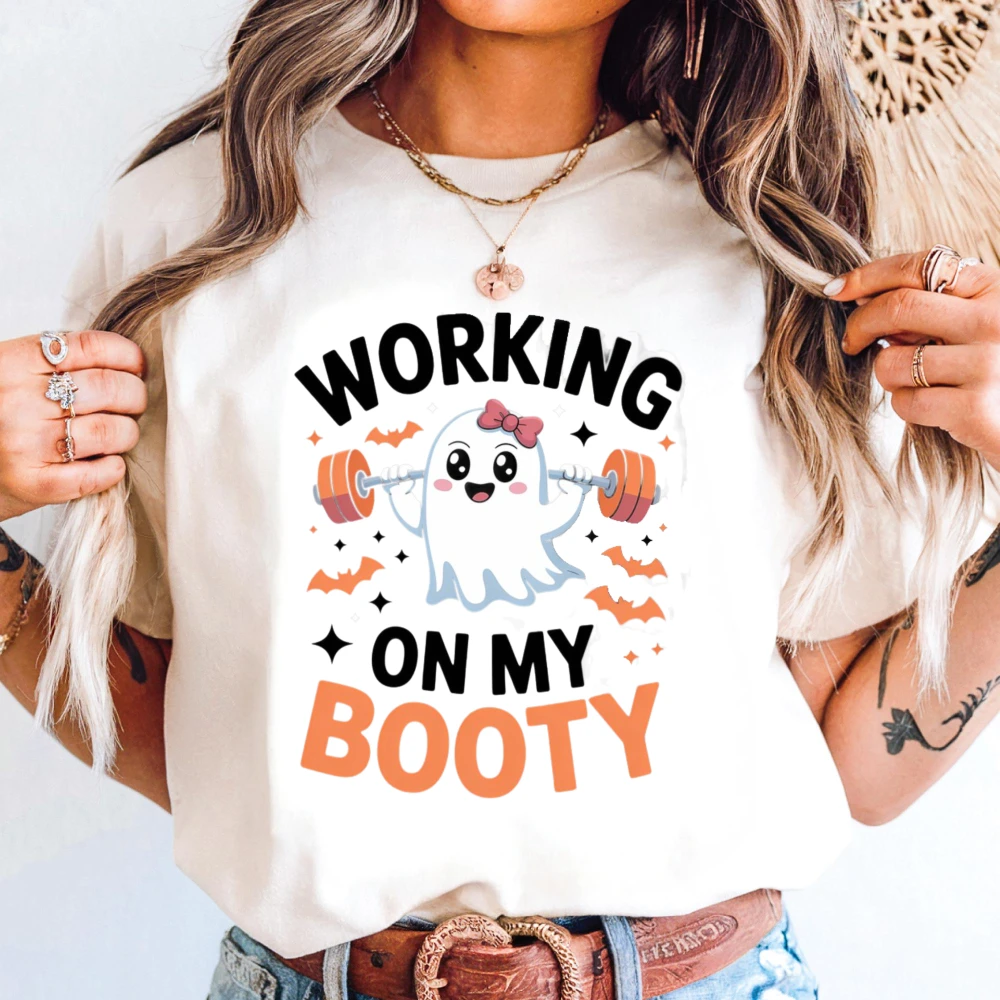 Funny Halloween Ghost Gym Unisex Casual Top Trendy Workout Short Sleeve Tees Fashion Holiday Streetwear Gift Cotton T Shirt