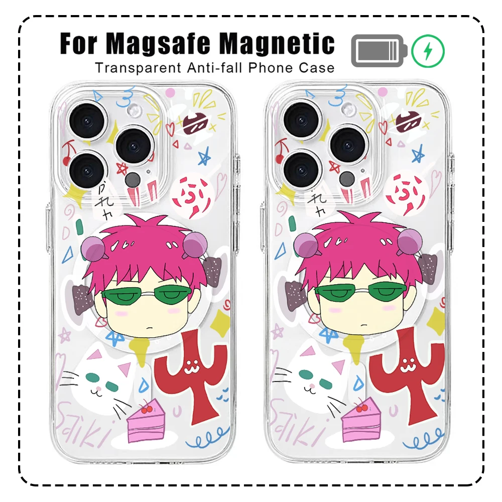 Saiki Kusuo Disaster For Magesafe Magnetic Phone Case for iPhone 16 15 14 Plus 13 12 Mini 11 Pro Max X Xs XR 8 7 SE Clear Cover