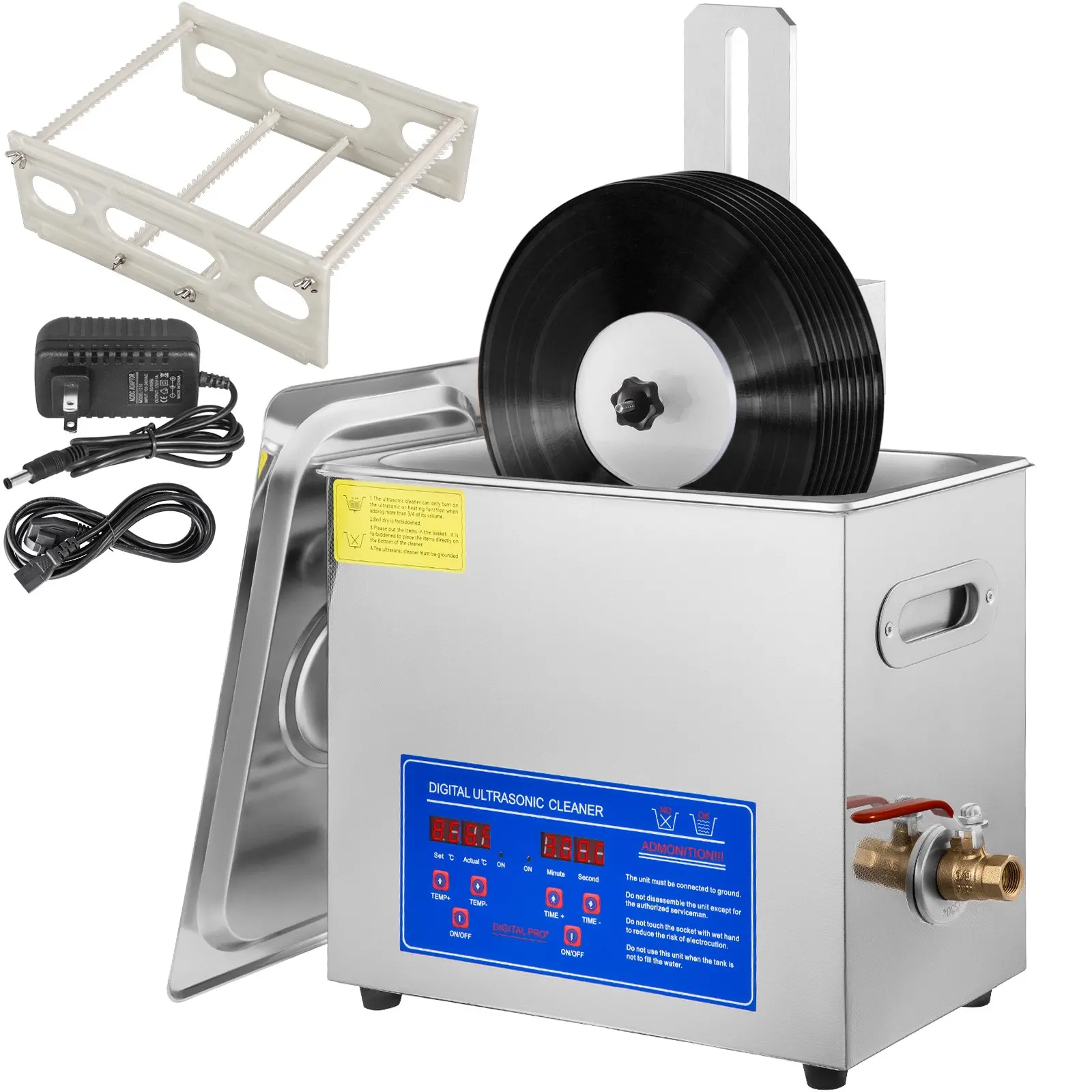 Ultrasonic Cleaner 6L Ultrasonic Vinyl Cleaner 7-12 Inch 8 Records Ultrasonic Vinyl Cleaning Machine 180W With Drying Rack