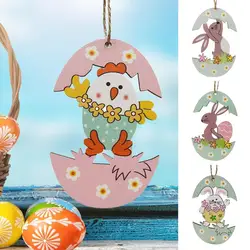 1PCS Easter Rabbit Bunny Bird Wooden Pendant Easter Decoration Hanging Craft For DIY Home Party Kids Gift Easter Decor Supplies