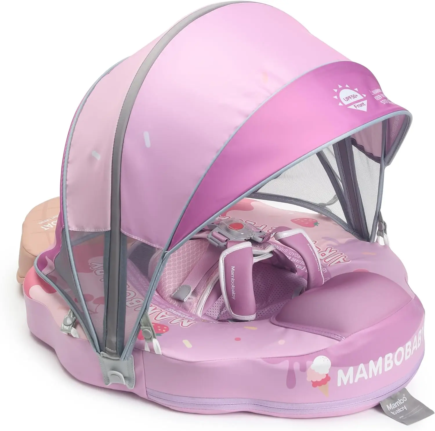 Mambobaby ベビーフロート 非インフレータブル ベビープールフロート キャノピー付き アップグレードされたベビースイミングフロート 3-24ヶ月
