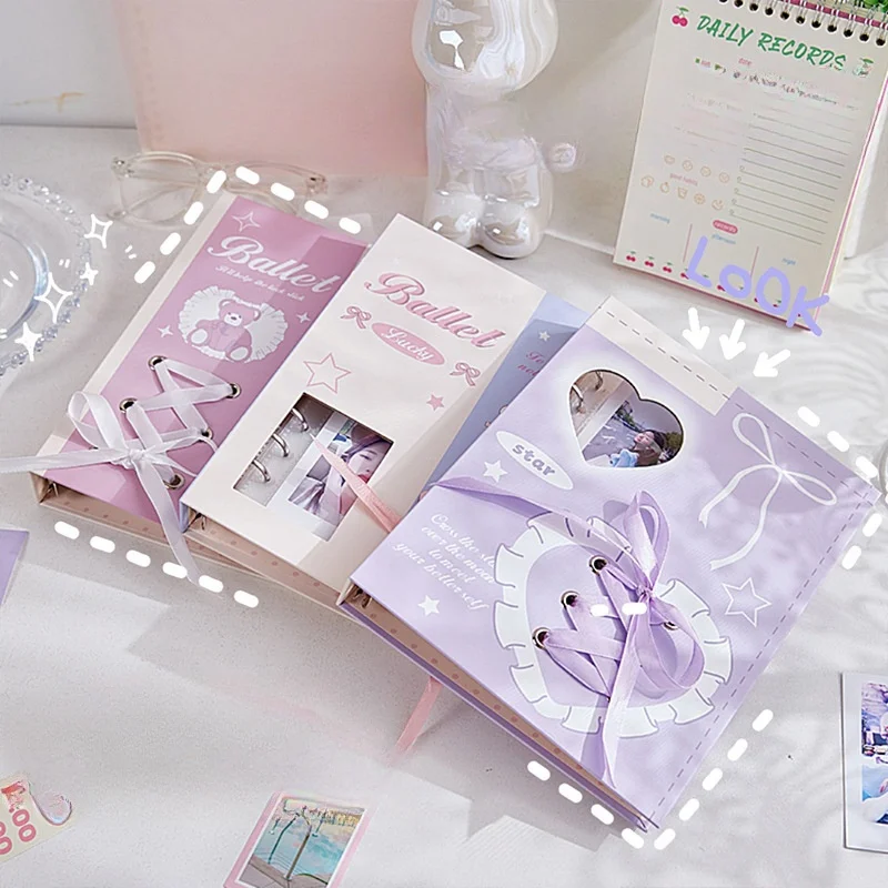 A5 Ins Style Ballet Ribbon Hardcover Kpop Idol Card Photo Album Collect Book with 20 Sleeves Loose-leaf Card Holder Storage Book