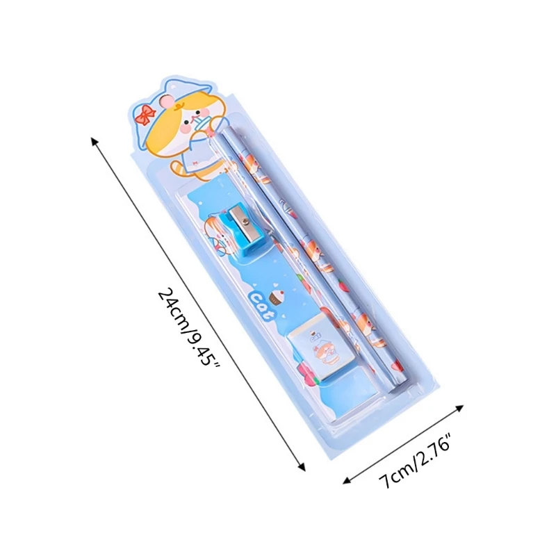 448F القرطاسية مجموعة الحيوان أقلام برسومات كرتونية حاكم براية أقلام مجموعة ممحاة