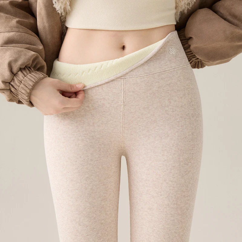 Women High Quality High Waist Skinny Slim Fleece Lined Leggings Winter Elastic Ribbed Thermal Warm Pencil Pants