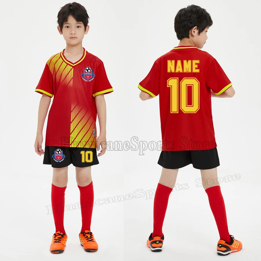 DIY Custom Kids Football Jersey Boy Soccer Jersey Set Polyester Soccer Uniform Breathable Football Uniform For Children 4XS-S