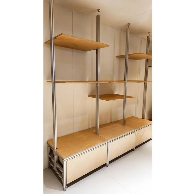 

Book and newspaper rack Aluminum profile storage cabinet Open partition rack Book table and chair Complete set of furniture