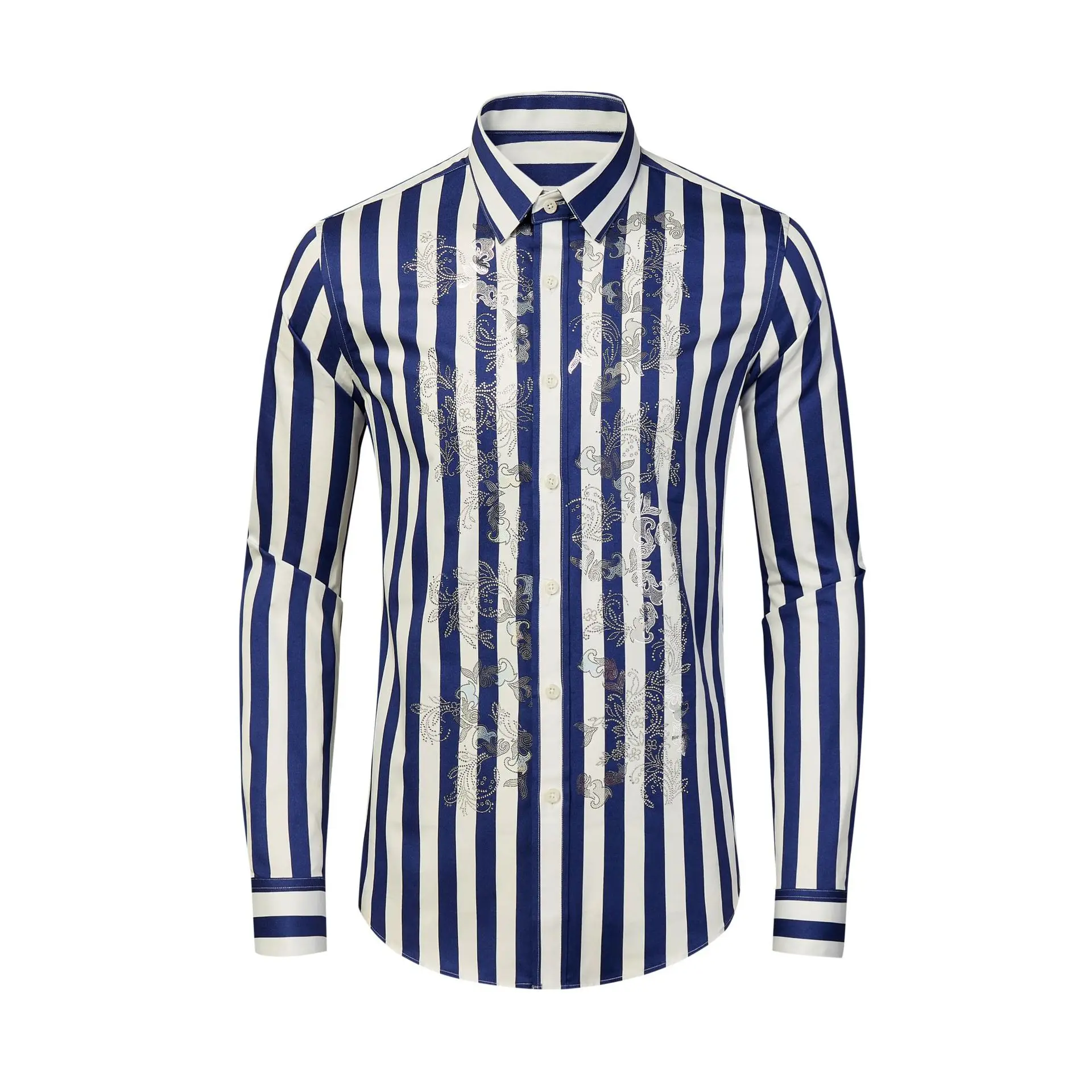 New product: Wide striped imported hot stamping without falling off, fashionable slim fit men's shirt, men's clothing