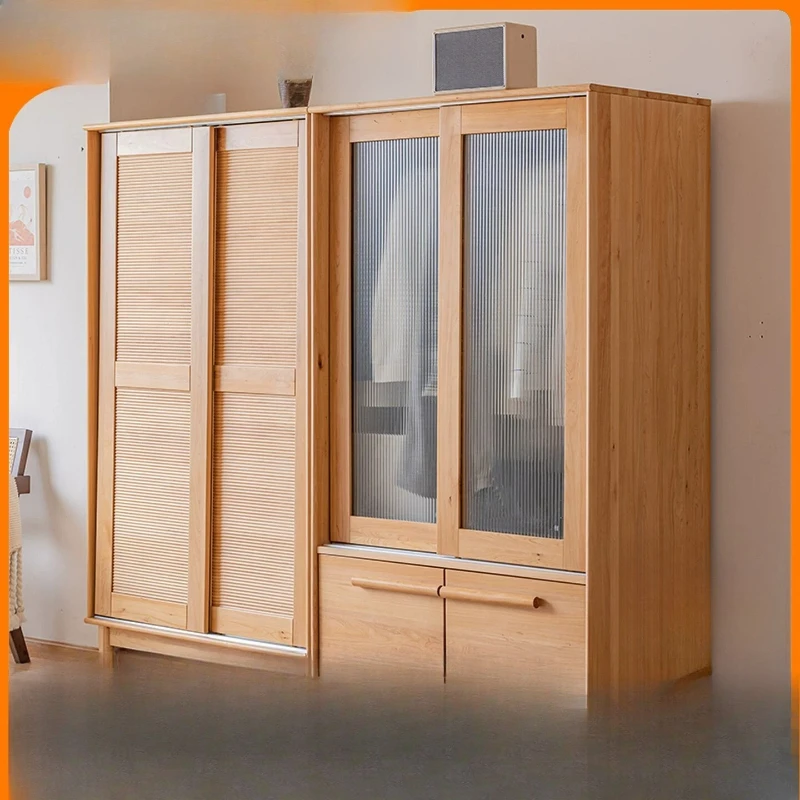 

Solid wood sliding door children's wardrobe Changhong glass sliding door home bedroom storage cypress bud furniture