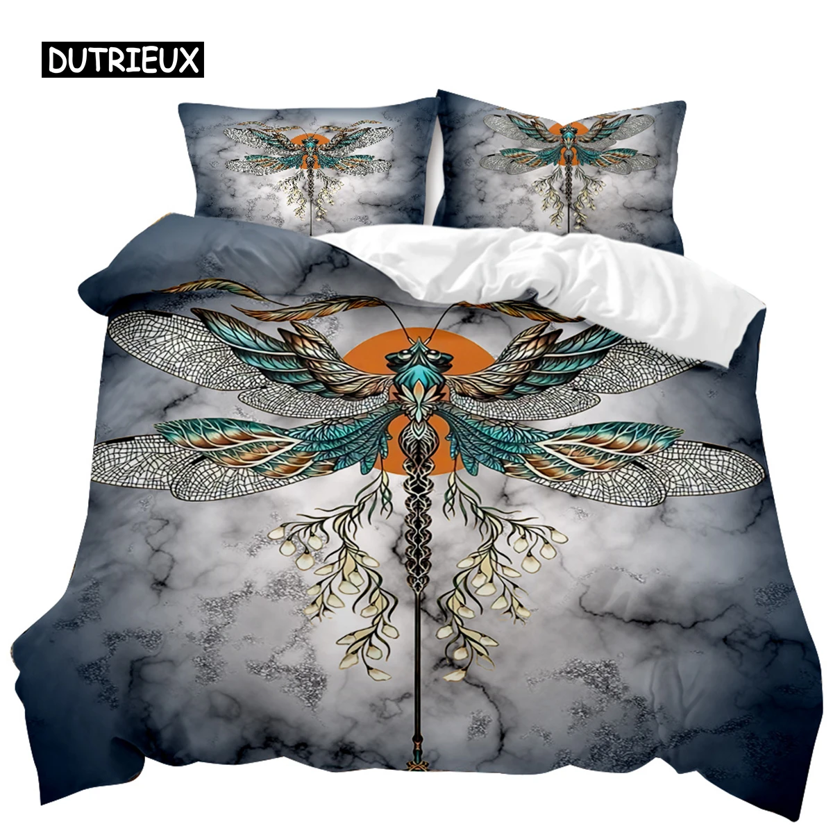 

Insect Duvet Cover Set Vintage Old Backdrop with Dragonfly Bedding Set Pillowcase Double Queen King Size Polyester Qulit Cover