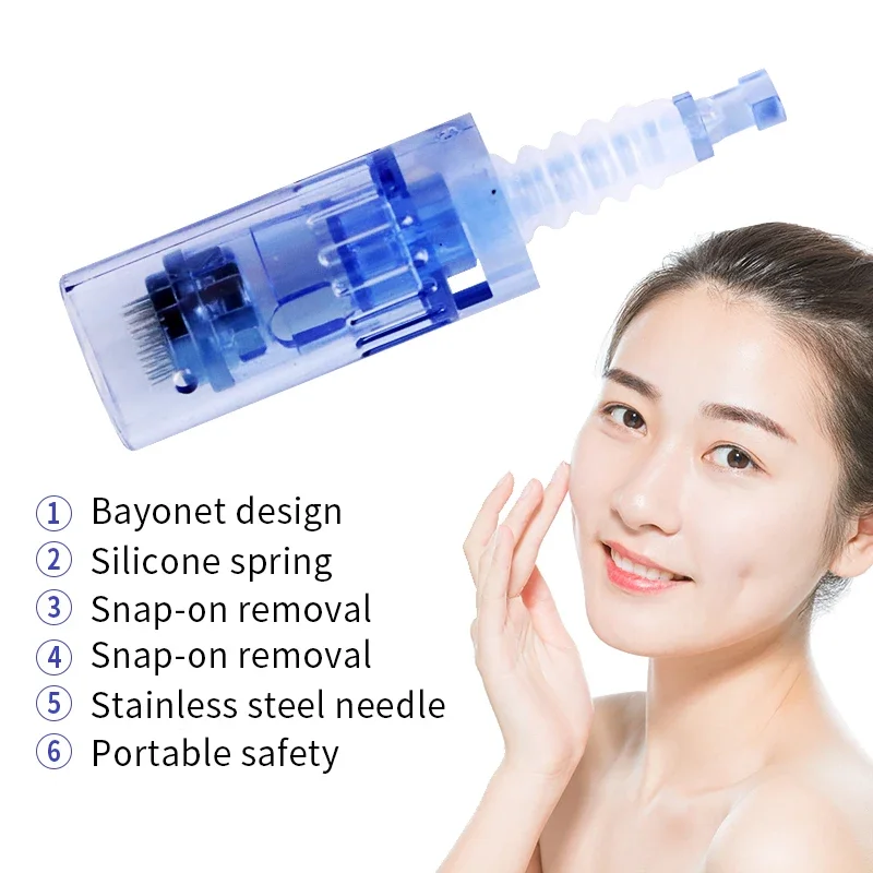 Ersatzkartuschen für Derma Pen, 100 Stück, Nano 3D Microneedling, blaue Spitzen, Bajonettverschluss, 9/12/36/42 Nadeln für die Gesichtspflege. – Detail 3