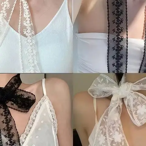 

Embroidery Long Ribbon And Belt Accessories French Lace Scarf Summer Hollow Floral Long Ribbon Scarves Hair Tie Snood Headband