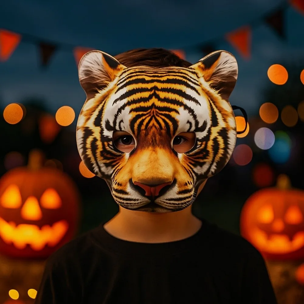 Máscara de lobo de Halloween, accesorios de fiesta, Cosplay, máscara de tigre EVA, cinta elástica, Animal Husky, media cara, accesorios de disfraz