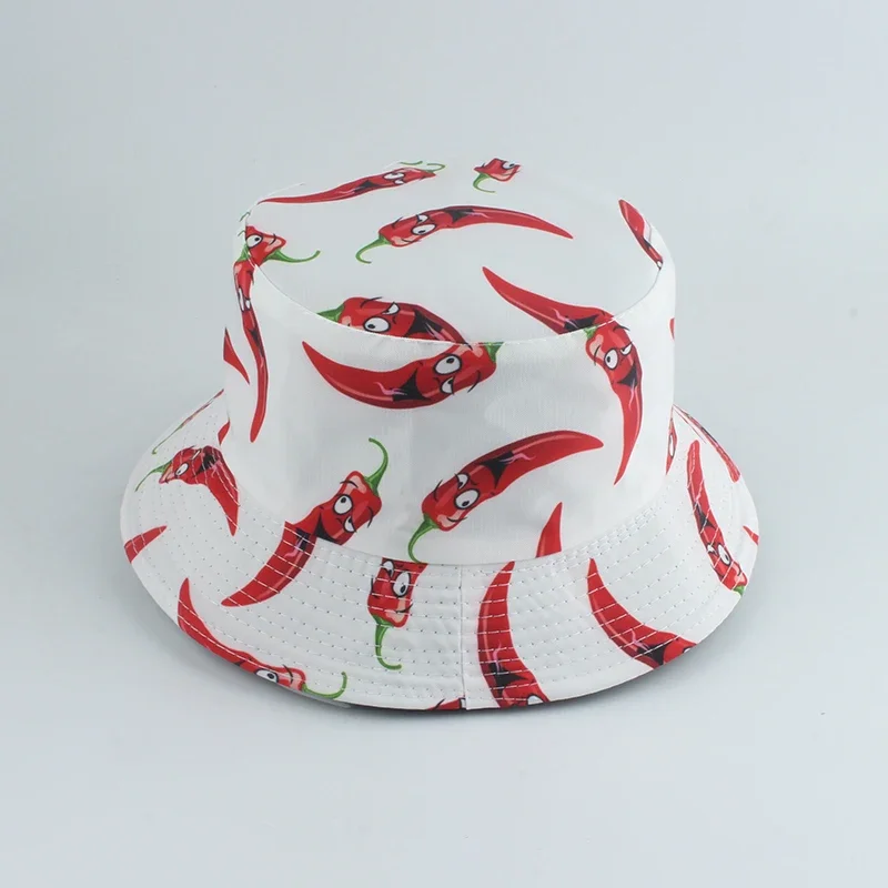 New Fashion Panama Hat Vegetables Pepper Printed Bucket Hat Reversible Fishing Cap Summer Sun Hats For Women Men Gorras