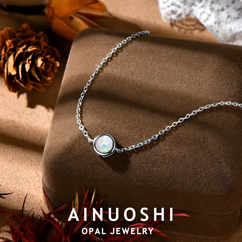 

New AINUOSHI 6MM White Opal Solitaire Bracelet 925 Sterling Silver Chain Bracelets For Women Fashion Hand Jewelry Christmas Gift