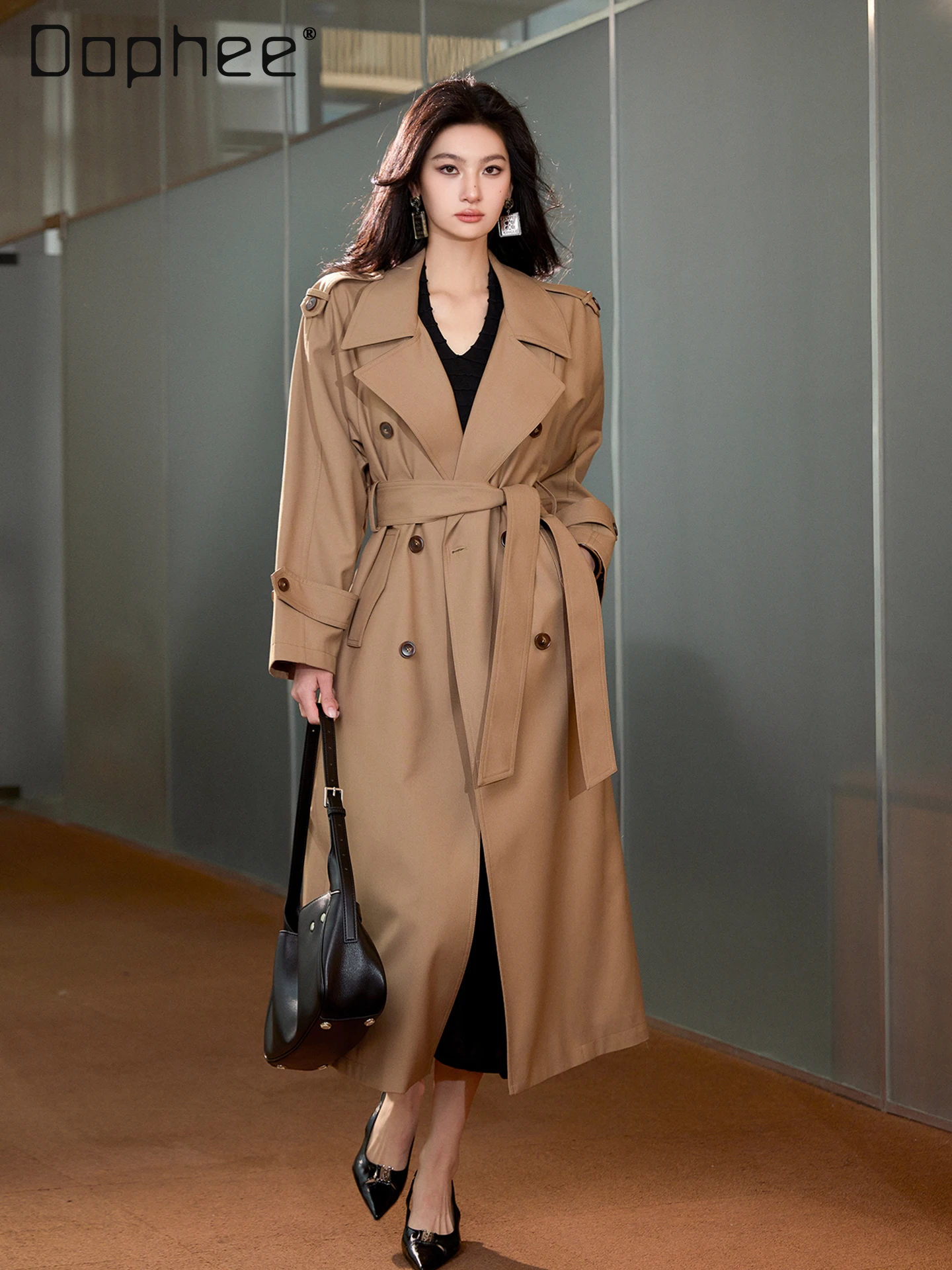 

Classic Style Elegant Light Luxury Fashion Large Lapel Double-Breasted Trench Coat High-End British Style Slim Casual Long Coat