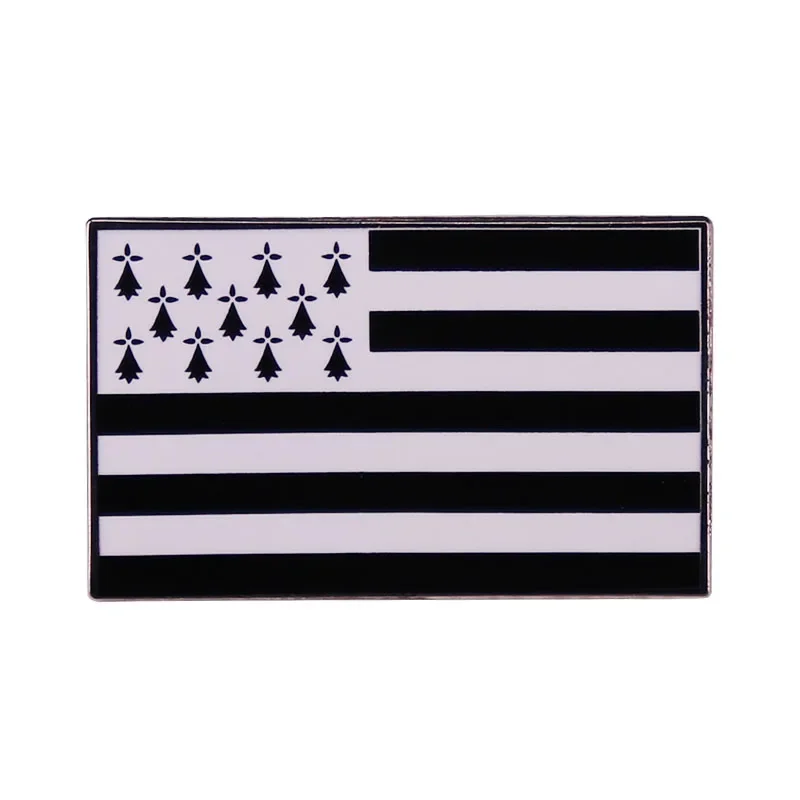 Brittany flag Badge Enamel Pin Ermine canton & five black white stripes