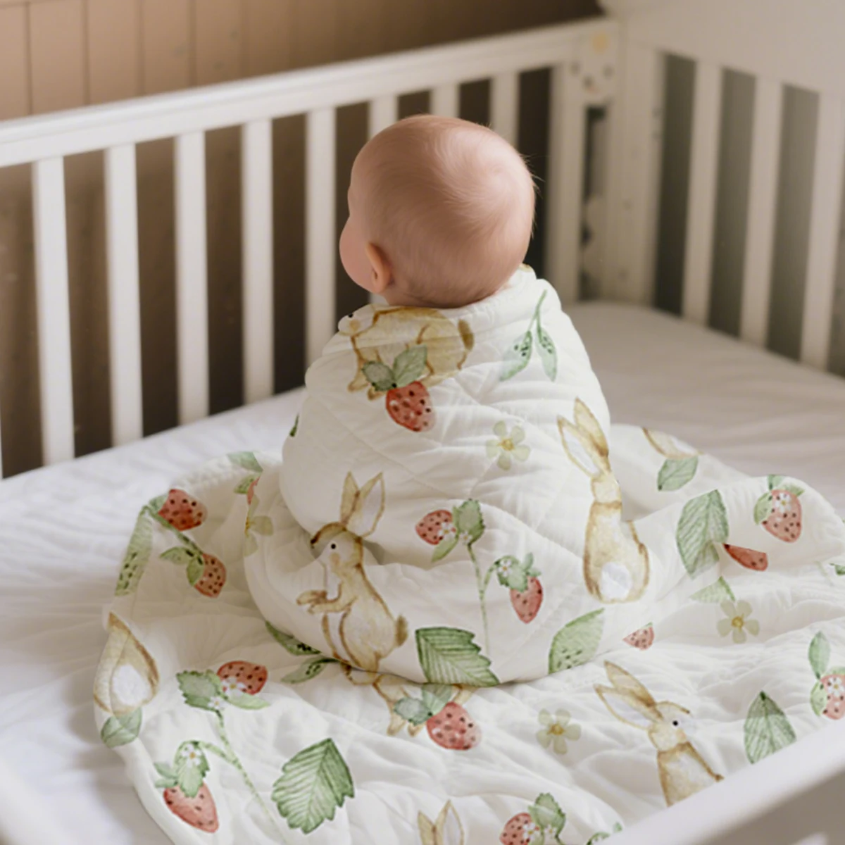 كانجوبيبي # حياتي الناعمة #   بطانية أطفال مبطنة بالقطن مزدوجة الجانب لجميع المواسم قابلة للتنفس لحديثي الولادة مقاس 110 × 150 سم