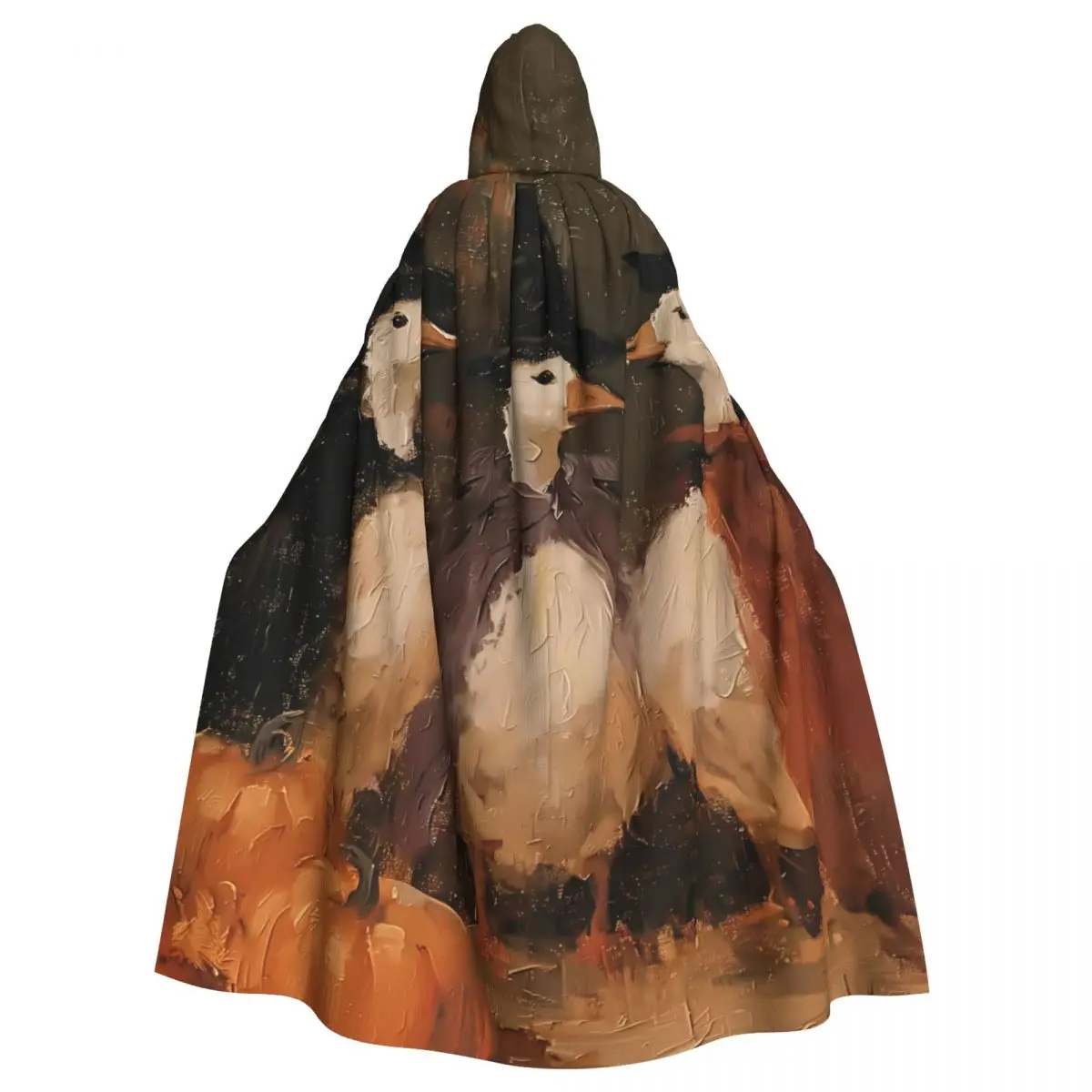 Aldult Spooky Goose Halloween Cloak with Hood Pumpkin Bats Grim Reaper Robe Costume for Party