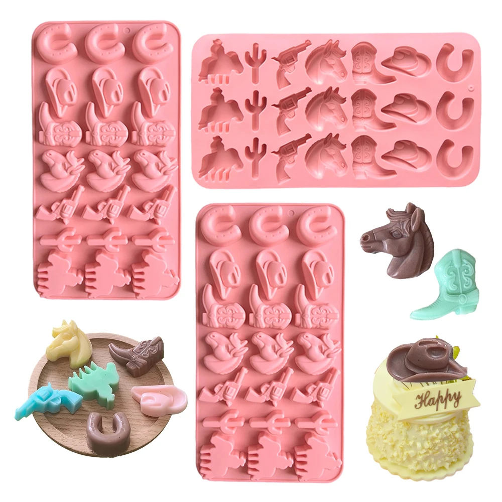 

3pcs Western Themed Silicone Mold DIY for Cowboy Boots, Hats, Chocolate Candies, Cakes, and Baking Decorations