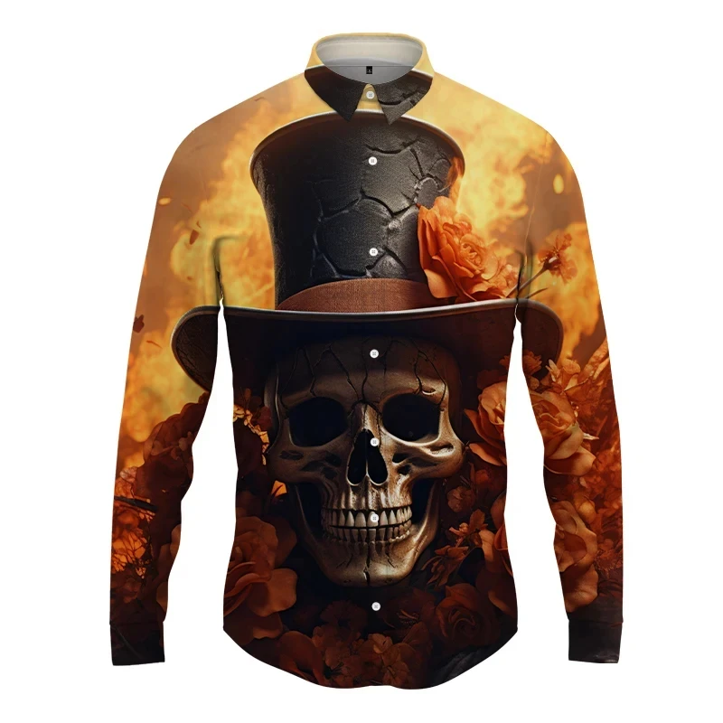 The Gentleman\'s Skull 3D Print Lapel Men Shirt ManWomen Casual Fashion Long Sleeves Shirts Button Tops Oversized Unisex Clothes