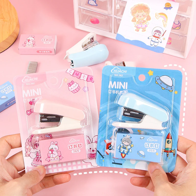 Cartoon Stapler Mini Small Set Cute Student Stationery Multi-functional Binding Machine Nail Test Paper Stapler