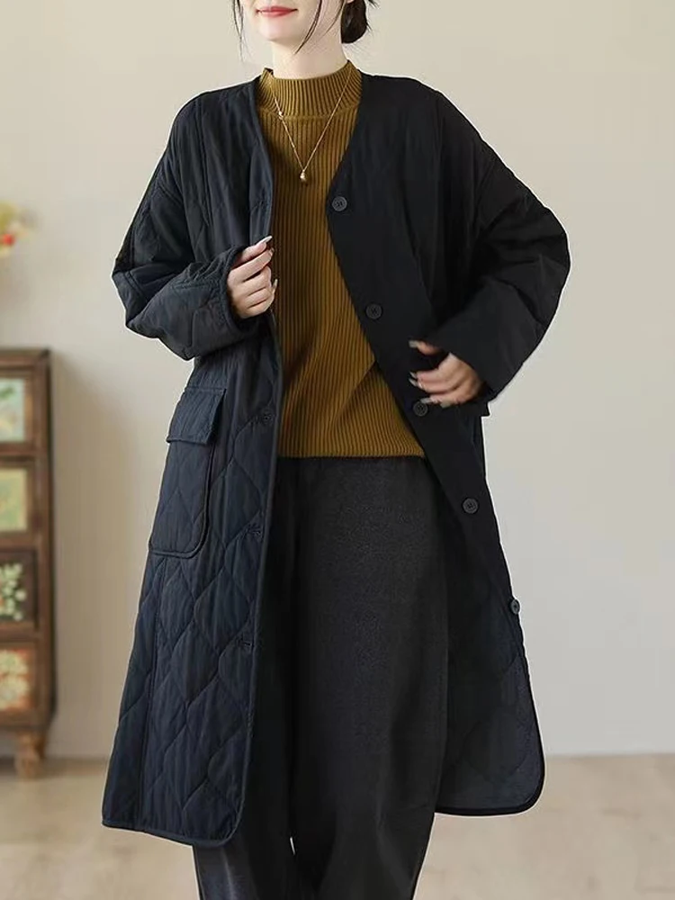 Manteau matelassé en duvet de coton pour femme, veste longue femme, pardessus rembourré, décontracté, nouveau, hiver, 2024