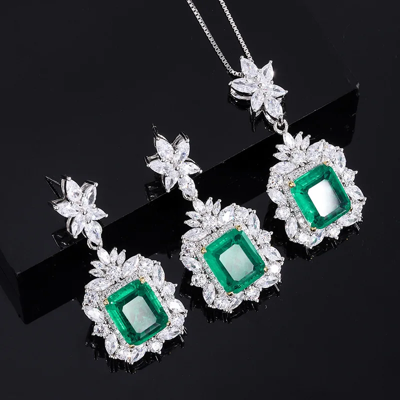 

S925 Silver Tiktok Hot Sale Hot Sale Women's Muzo Green Grandma Green Vintage Pendant Ring Set 10 * 12