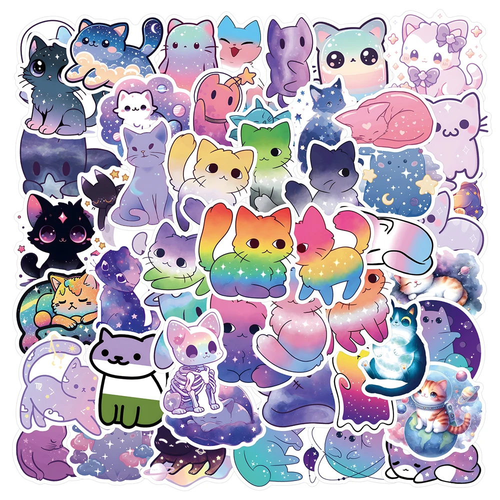 10/30/55pcs Kawaii Starry Sky Cat Graffiti Stickers Cute Cartoon Colorful Kitten Decals Scrapbook Phone Suitcase Sticker Packing
