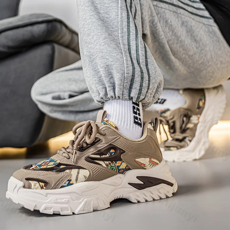 

Men Vulcanized Shoes Autumn New Trend Comfortable Wear-resistant Platform Sneakers Height Increase Lace Up Non Slip Casual Shoes