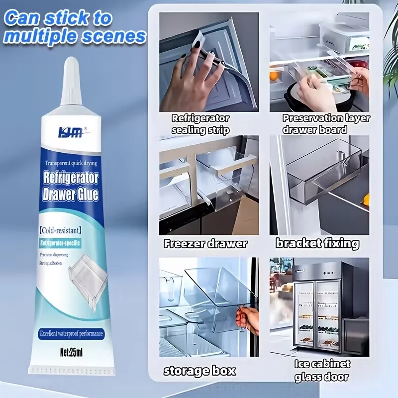 Refrigerator Repair Glue 25ML Cold Resistant Waterproof Adhesive for Fridge Drawer Door Seal Quick Drying for Plastic Glass