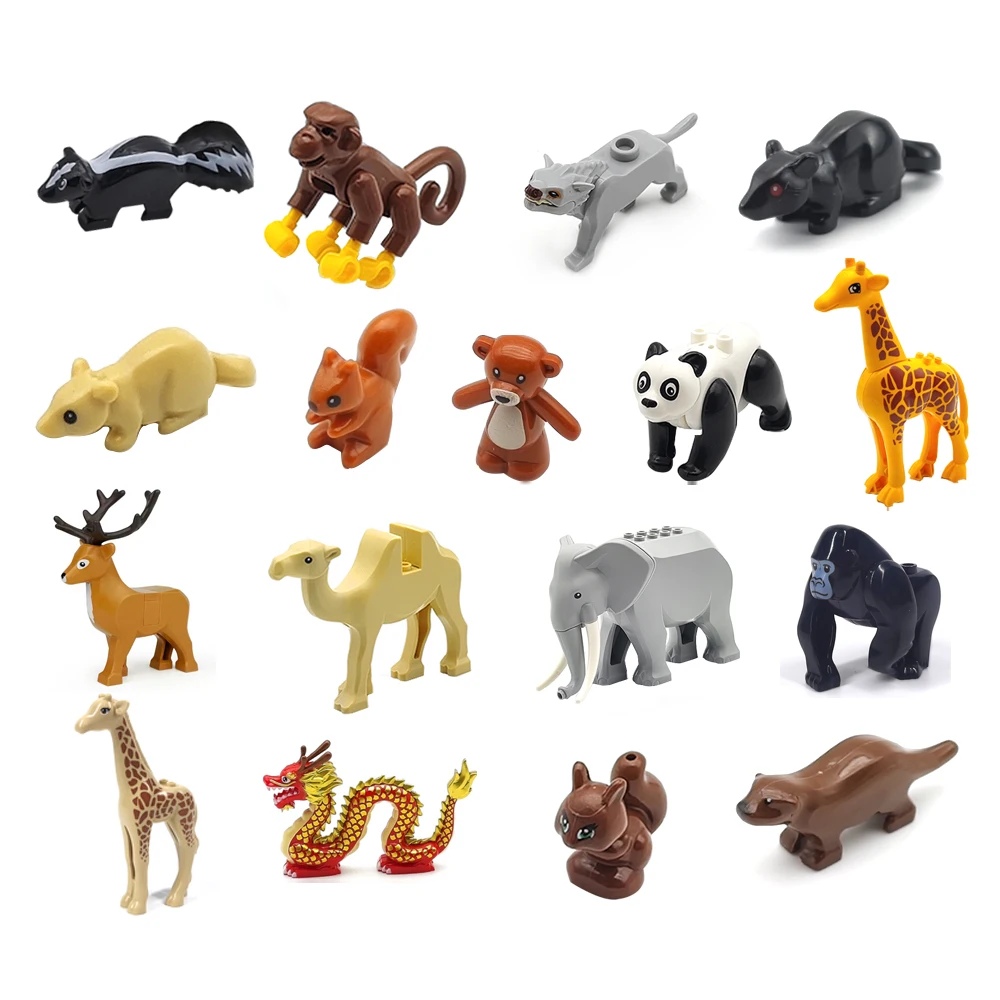 Building Blocks Zoo Monkey Wolf Mouse Bear Elephant Camel Cat Giraffe Deer Chinese Dragon Brown Orange Mouse Scene Props Toy