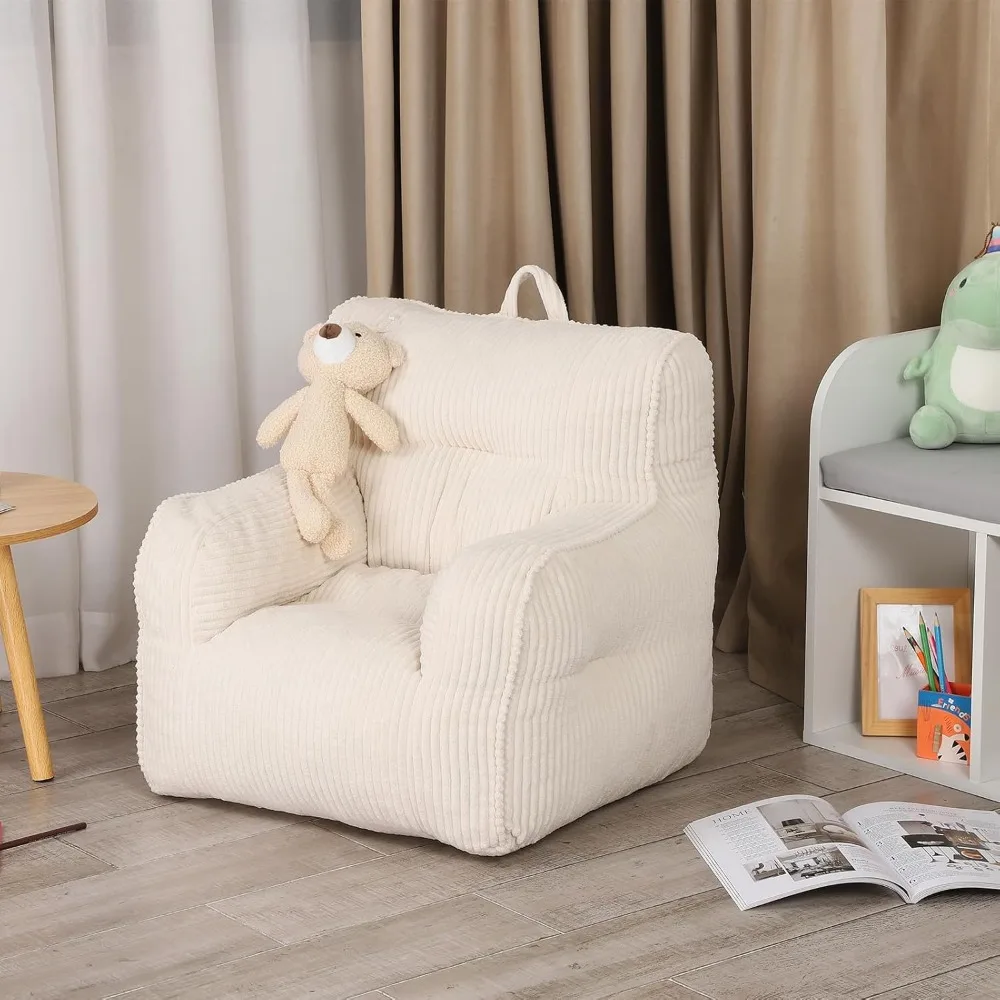 Kids 'Bean Bag Chair com um urso de pelúcia, confortável cadeira da criança para meninos e meninas, bege, adequado para sala de jogos infantis