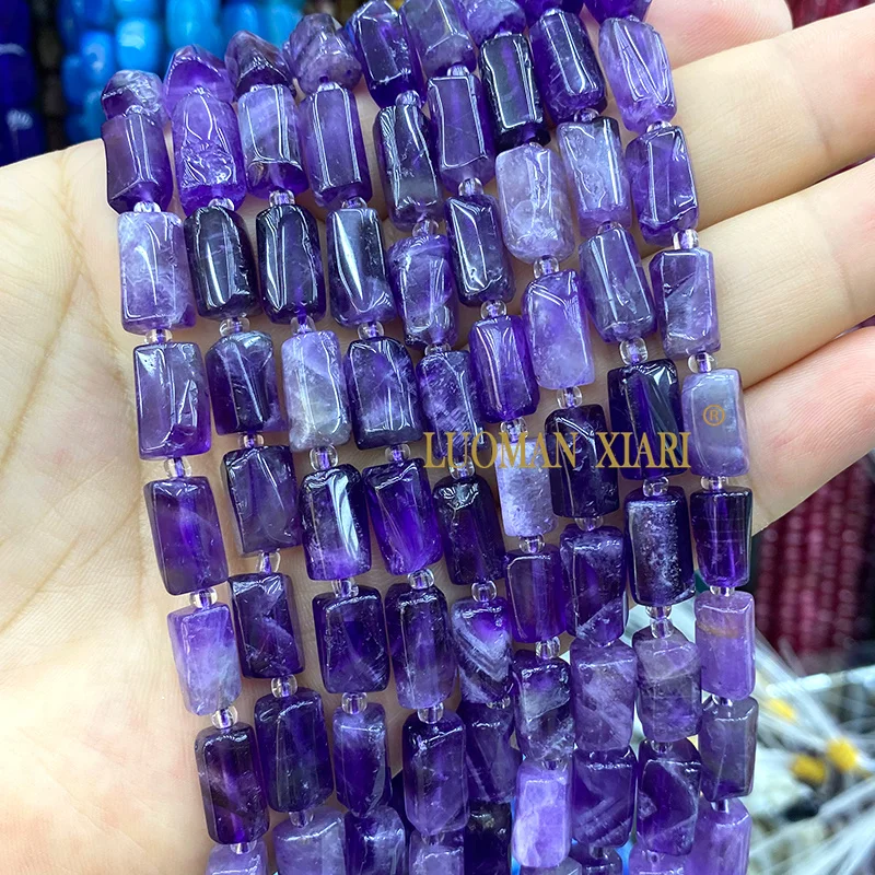 7-8mm Natural Stone Irregular Cylinder Charoite Aquamarine Amethysts Spacer Beads for Jewelry Making Diy Bracelet Accessories