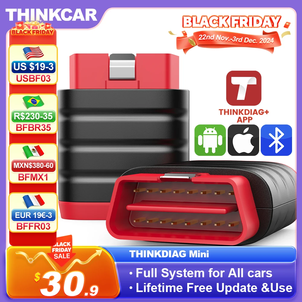 THINKCAR THINKDIAG Mini OBD2 Scanner Bluetooth, All-System Diagnosis Car Diagnostic Scan Tool Read/Clear fault code Universal