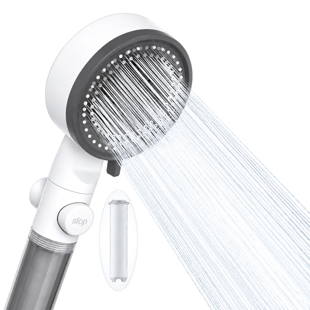 10 Spray Modes Handheld Shower Head with Filter, Fall Resistant, Black White Bathroom Shower Nozzle
