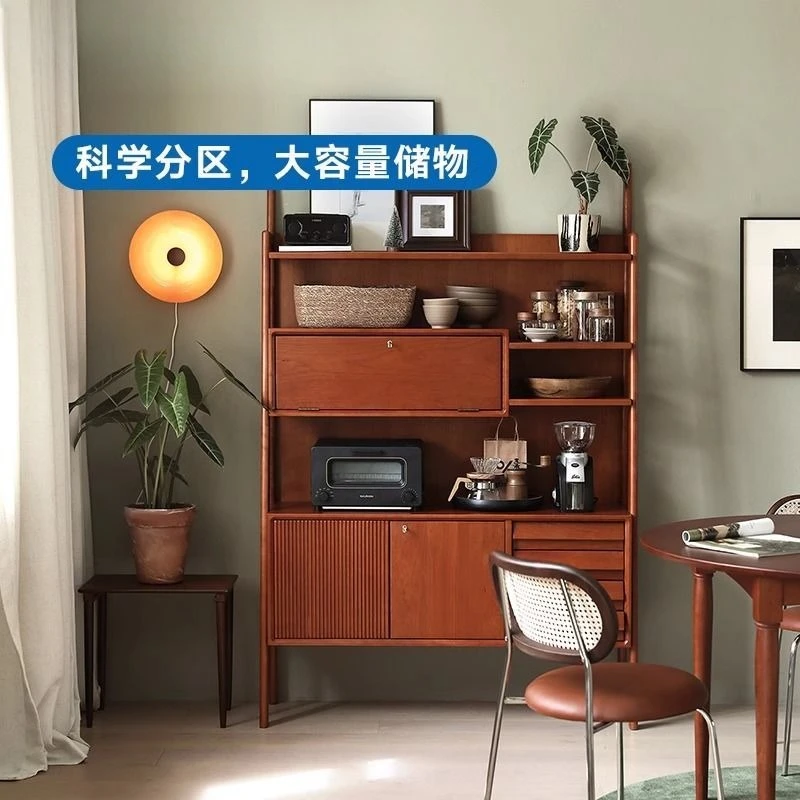 Espositore per armadietto laterale per armadietto da tè in legno massello di ciliegio in stile retrò medievale