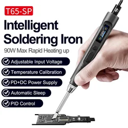 T65-SP DC 90W PD 65W Intelligent Electric Soldering Iron 150-450℃ Rapid Heating Soldering Pen Temp Calibration Voltage Adjust