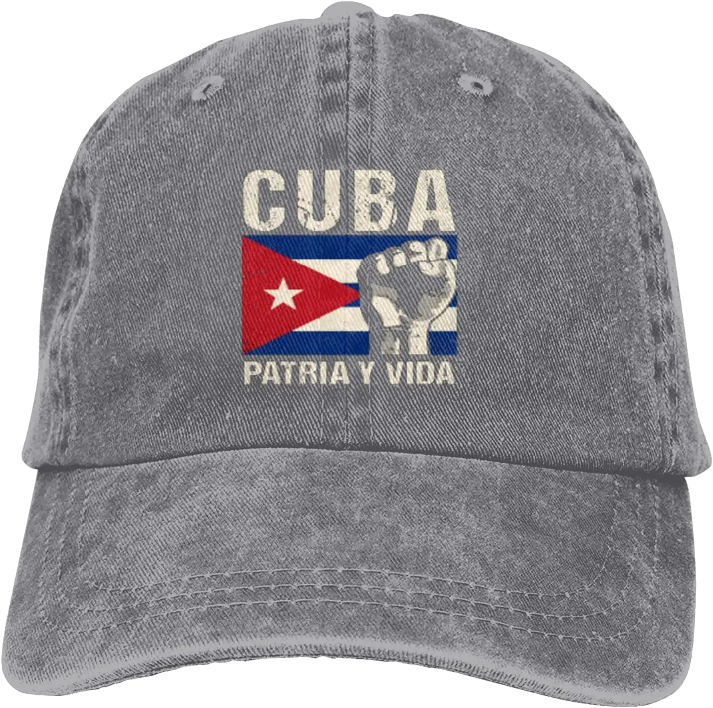 Cuba Flag Patria Y Vida - Free Cuba Cap Adult Adjustable Mountaineering Classic Washed Casquette Denim Cap Hat for Outdoor