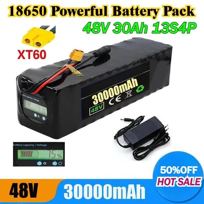 

18650 Powerful Battery Pack 48V 13S4P 30Ah with Capacity Indicator and BMS for Electric Vehicles Motorcycles