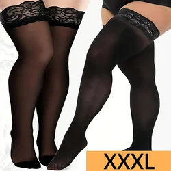 Plus Large Size Oversized Women Black Lace Stockings Thigh High Sexy Ultra-thin for Ladies Over Knee Long Socks Anti-slip XXXXL