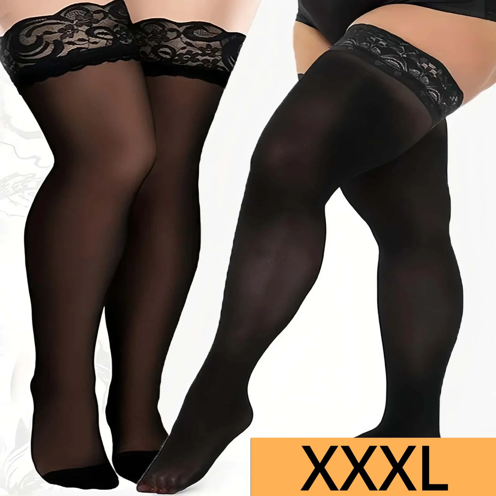 Plus Large Size Oversized Women Black Lace Stockings Thigh High Sexy Ultra-thin for Ladies Over Knee Long Socks Anti-slip XXXXL