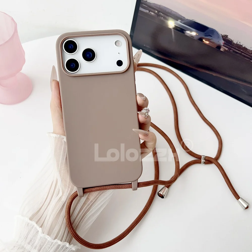 

Чехол для телефона с ожерельем и ремешком через плечо для iPhone 17 Air 16 15 14 Pro Max 11 12 13 XR X XS 8 7 Plus SE, силиконовая задняя крышка