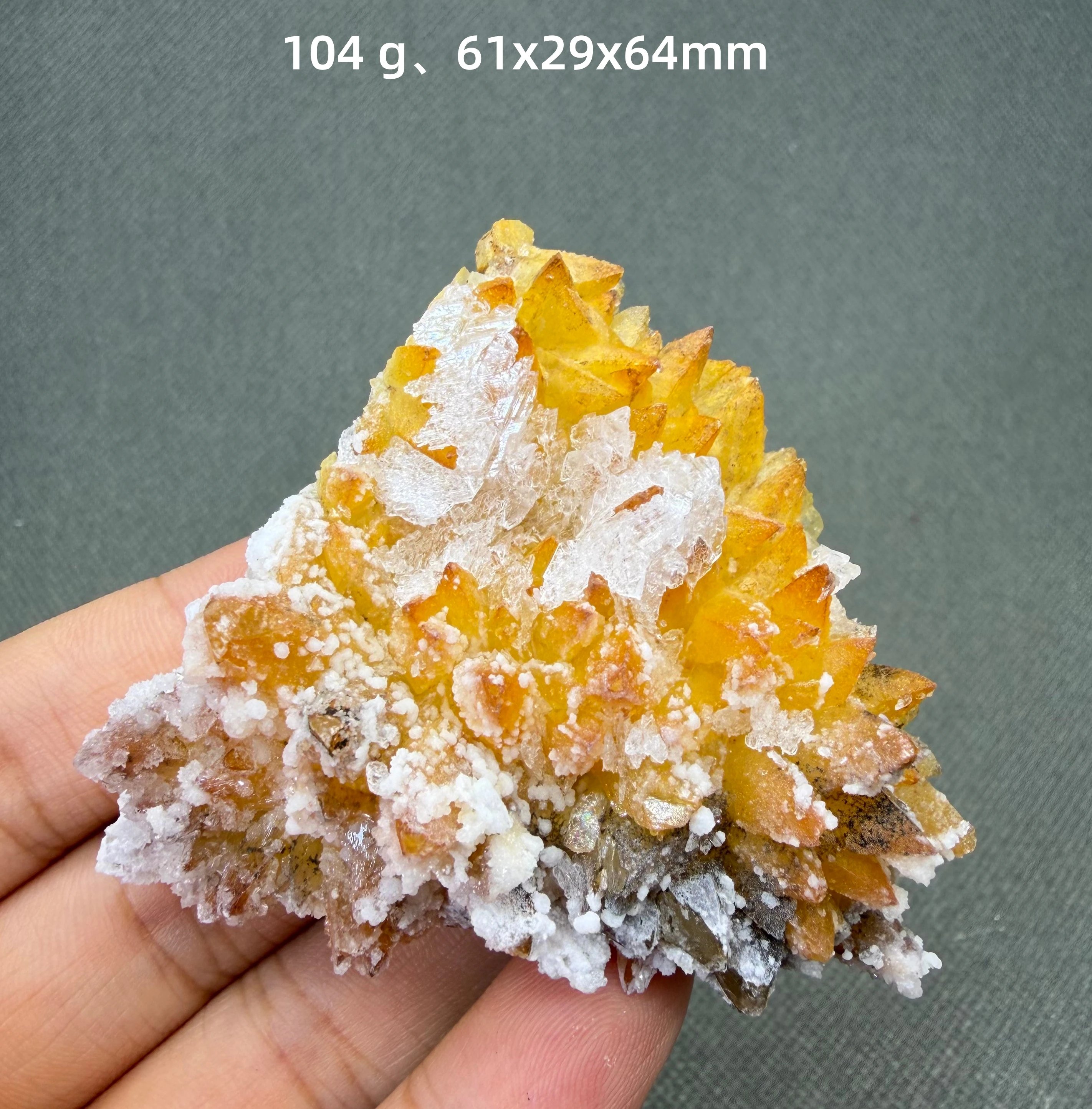 Rare Gypsum with Orange Yellow Dogtooth Calcite Inclusion Natural Mineral Specimen