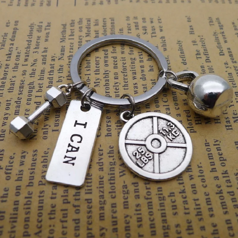 Strength Sports Barbell Dumbbell Charm Weight Fitness With Words Gym Crossfit Gifts Keyring Keychain Car Key Rings For Men Gift
