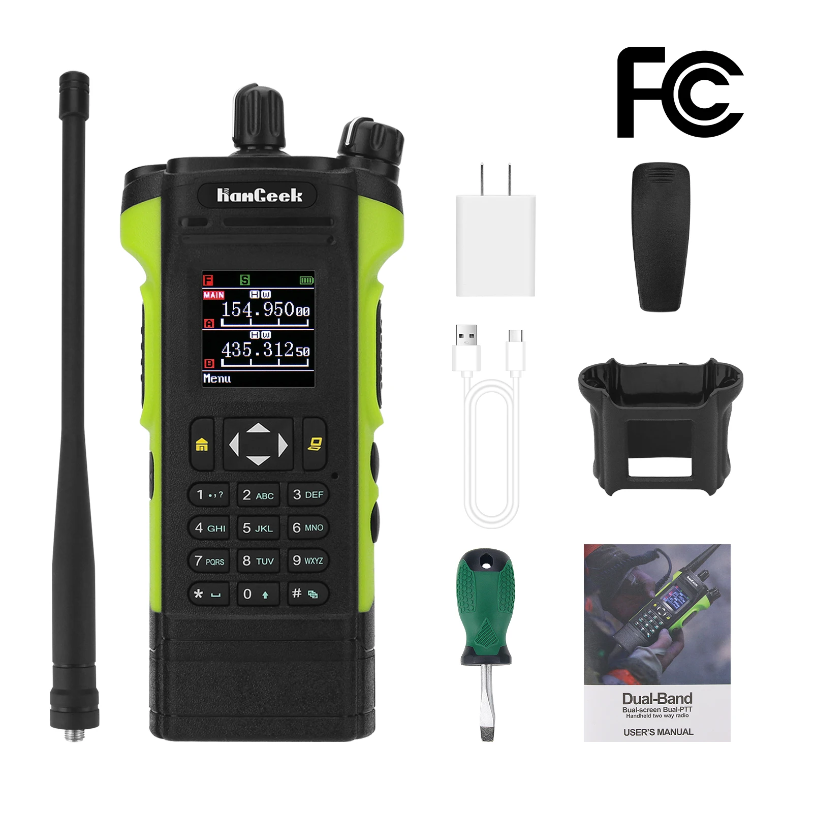 HAMGEEK APX-8000 Green 12W 128CH VHF UHF Walkie Talkie Dual Band Radio Dual PTT and Duplex
