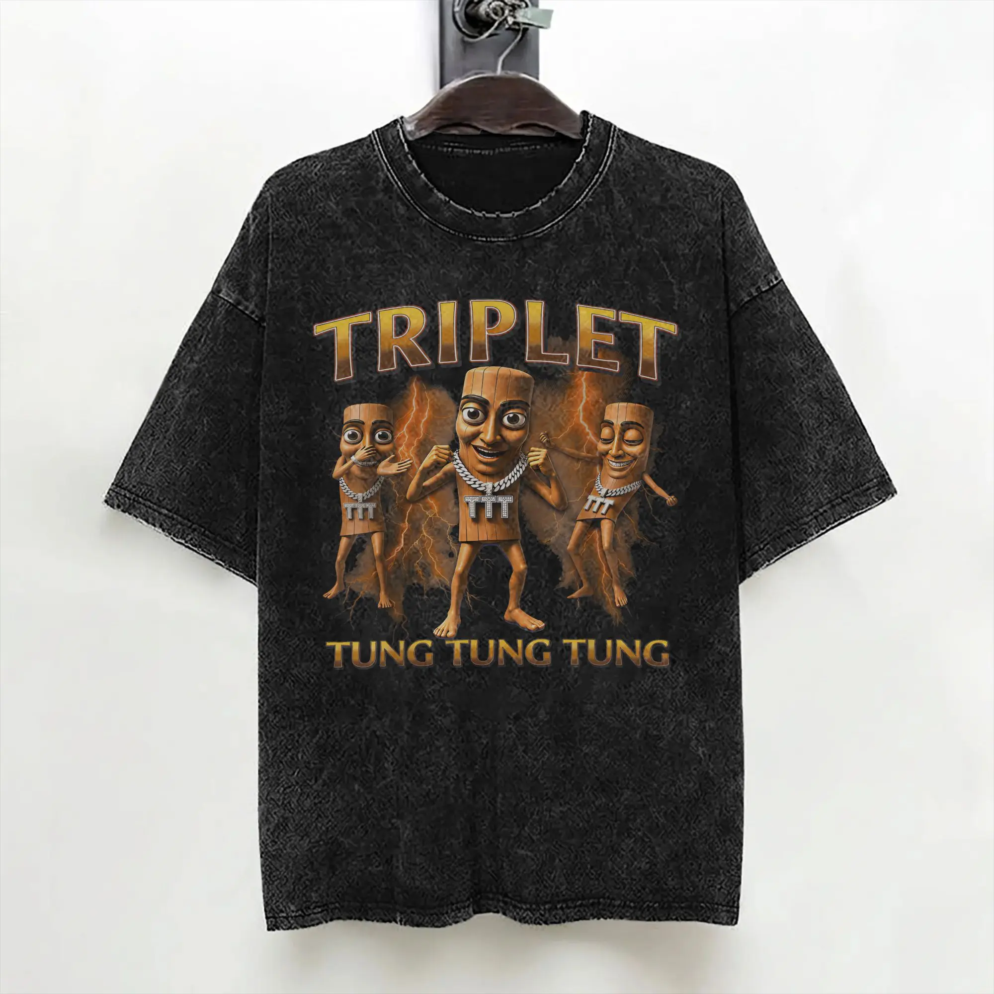 Triple T Tung Tung Tung Sahur Meme Washed T Shirt Streetwear Hip Hop Cool T-Shirts  Tees Tops Men Women Short Sleeve Harajuku