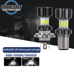 Erruson 60W 15000LM H4/BA20D LED 8 COB Motorcycle Headlight Bulb 6000K Hi/Lo Beam Light