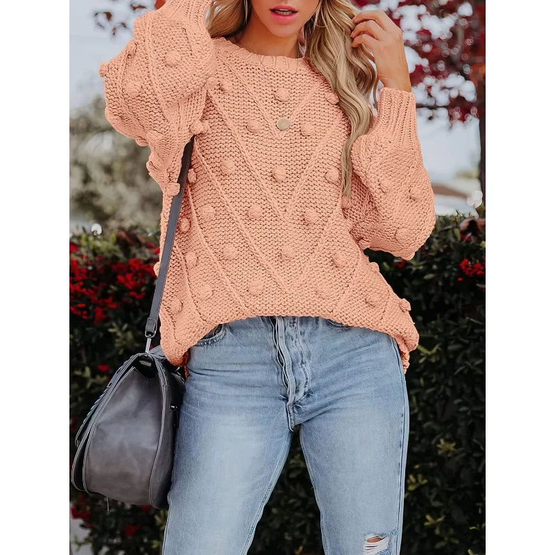 Autumn & Winter Women\'s Wool Ball Knit Loose Long Sleeve Pullovers Temperament Commuting New Woman Fashion Knitted Sweater